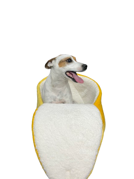 Cama en forma de Banana MEDIANA para mascotas comfortable, calientita con respaldo para recargarse (78x36cm)