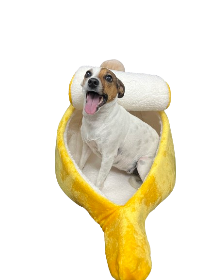 Cama en forma de Banana GRANDE para mascotas comfortable, calientita con respaldo para recargarse (87x41cm)