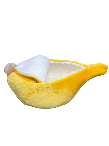 Cama en forma de Banana GRANDE para mascotas comfortable, calientita con respaldo para recargarse (87x41cm)