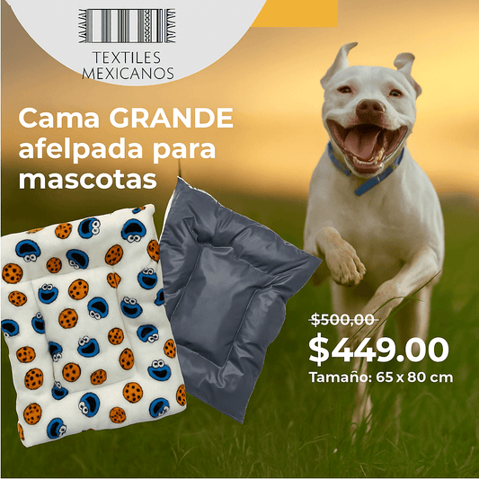 Cama Afelpada para Mascota (65 x 80 cm) — Ultra Suave, Lavable y con Relleno Tipo Delcron