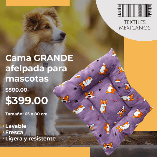 Cama GRANDE afelpada para mascotas Extra comfort Lavable, fresca, ligera y resistente 65 x 80 cm