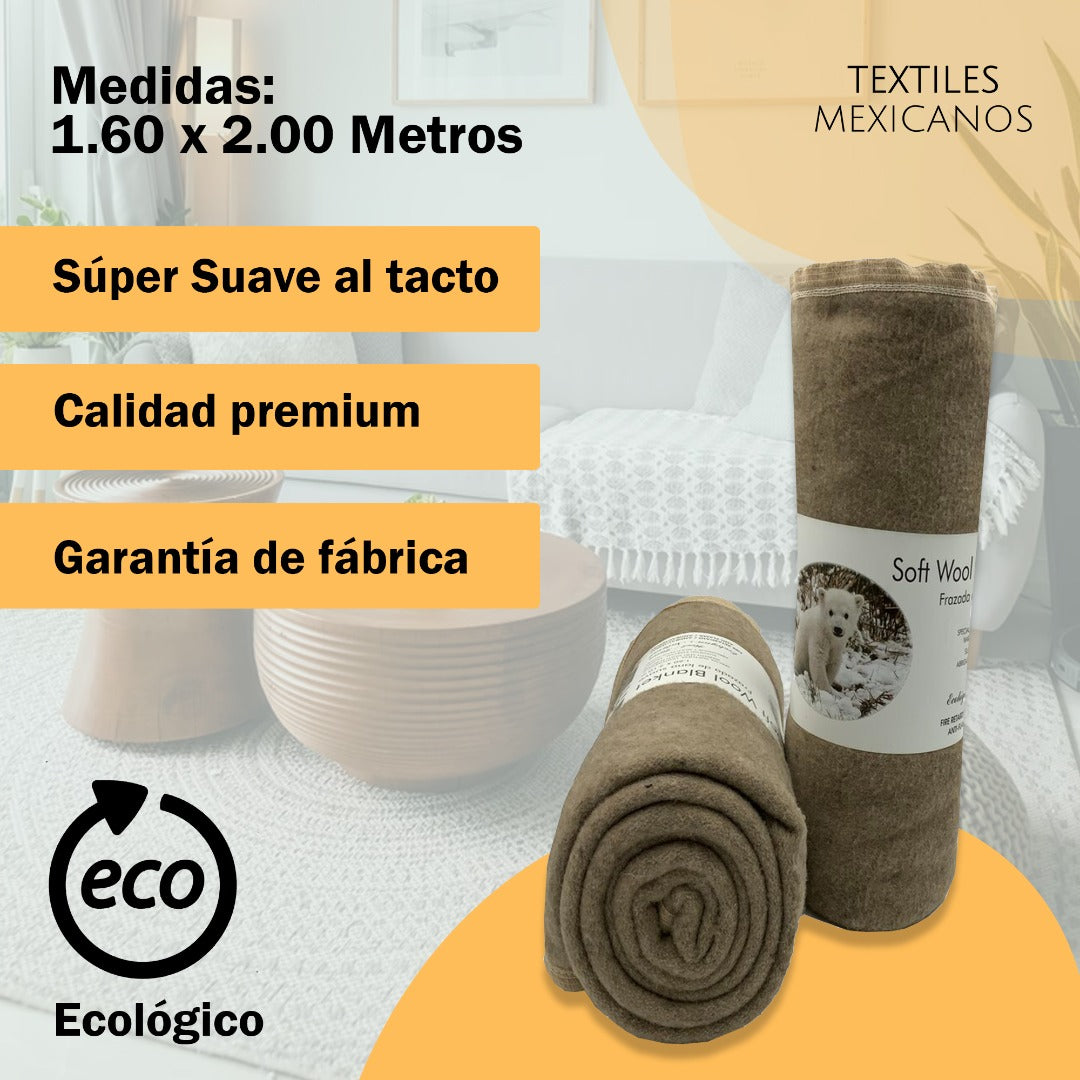 Cobertor "Quetzal" de Lana Beige 1.60 x 2.00 mts