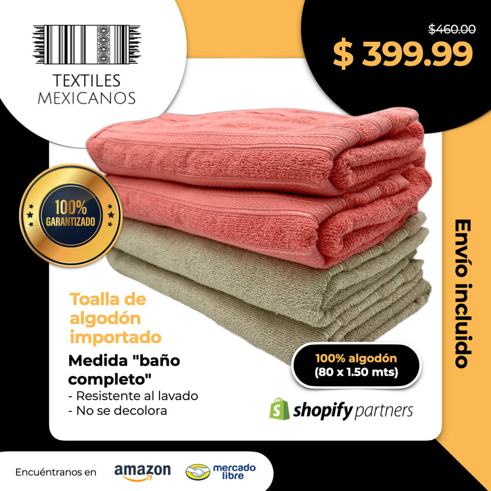 Toalla de algodón importado en medida "baño completo" es súper suave y absorbente, tamaño de .80 cm x 1.50 mts