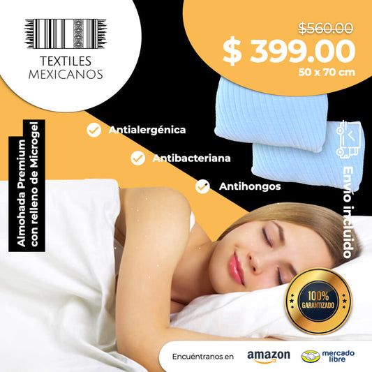 Par de Almohadas Hipoalergénicas, Antiácaros, Frescas y Cómodas con cierre STD 50 x 70 cm
