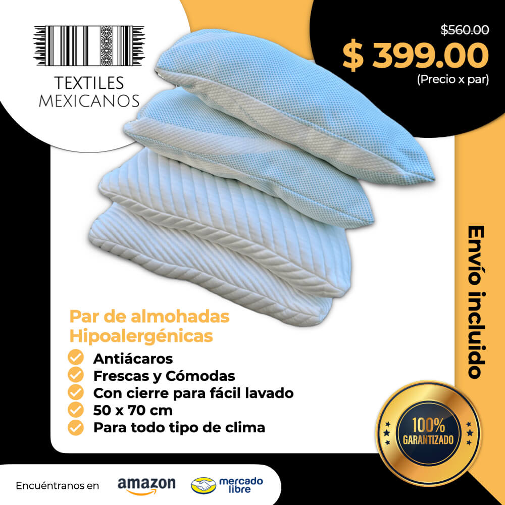Par de Almohadas Hipoalergénicas, Antiácaros, Frescas y Cómodas con cierre STD 50 x 70 cm