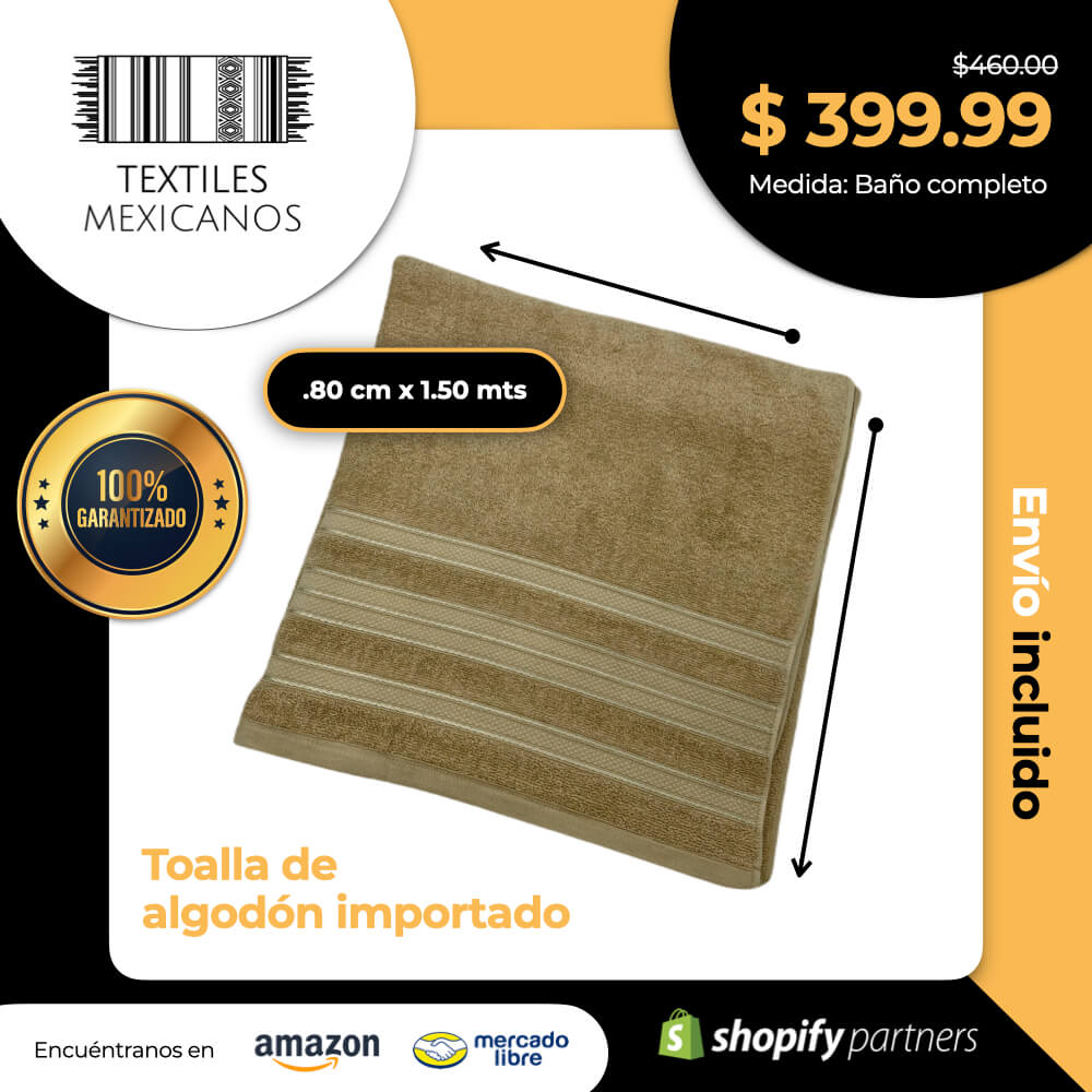 Toalla de algodón importado en medida "baño completo" es súper suave y absorbente, tamaño de .80 cm x 1.50 mts
