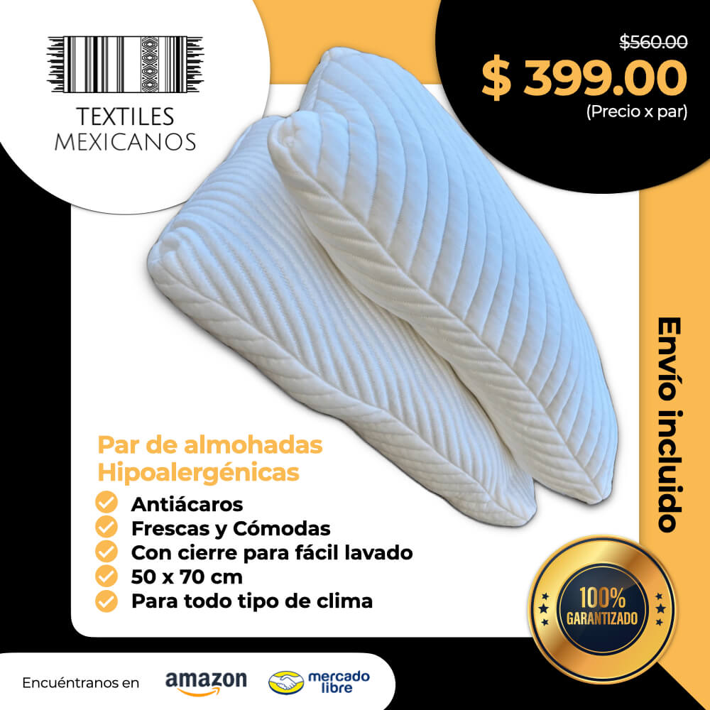 Par de Almohadas Hipoalergénicas, Antiácaros, Frescas y Cómodas con cierre STD 50 x 70 cm