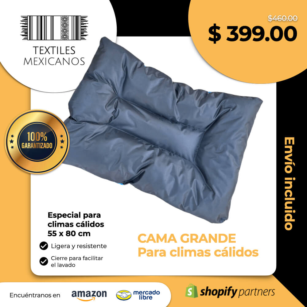 Cama GRANDE Fresca, Para Climas Cálidos, elaborada con tela tipo Loneta arriba y con tela impermeable abajo, para todo tipo de mascotas, Extra comfort Lavable, ligera y resistente (60 x 80 cm)