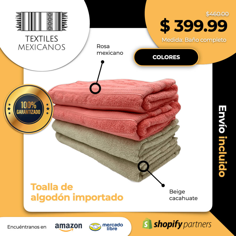Toalla de algodón importado en medida "baño completo" es súper suave y absorbente, tamaño de .80 cm x 1.50 mts