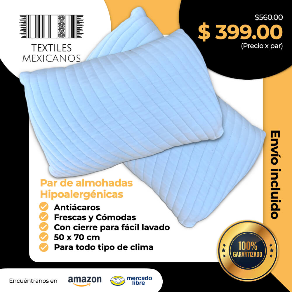 Par de Almohadas Hipoalergénicas, Antiácaros, Frescas y Cómodas con cierre STD 50 x 70 cm