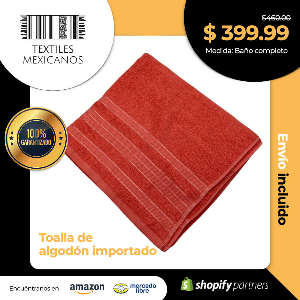 Toalla de algodón importado en medida "baño completo" es súper suave y absorbente, tamaño de .80 cm x 1.50 mts