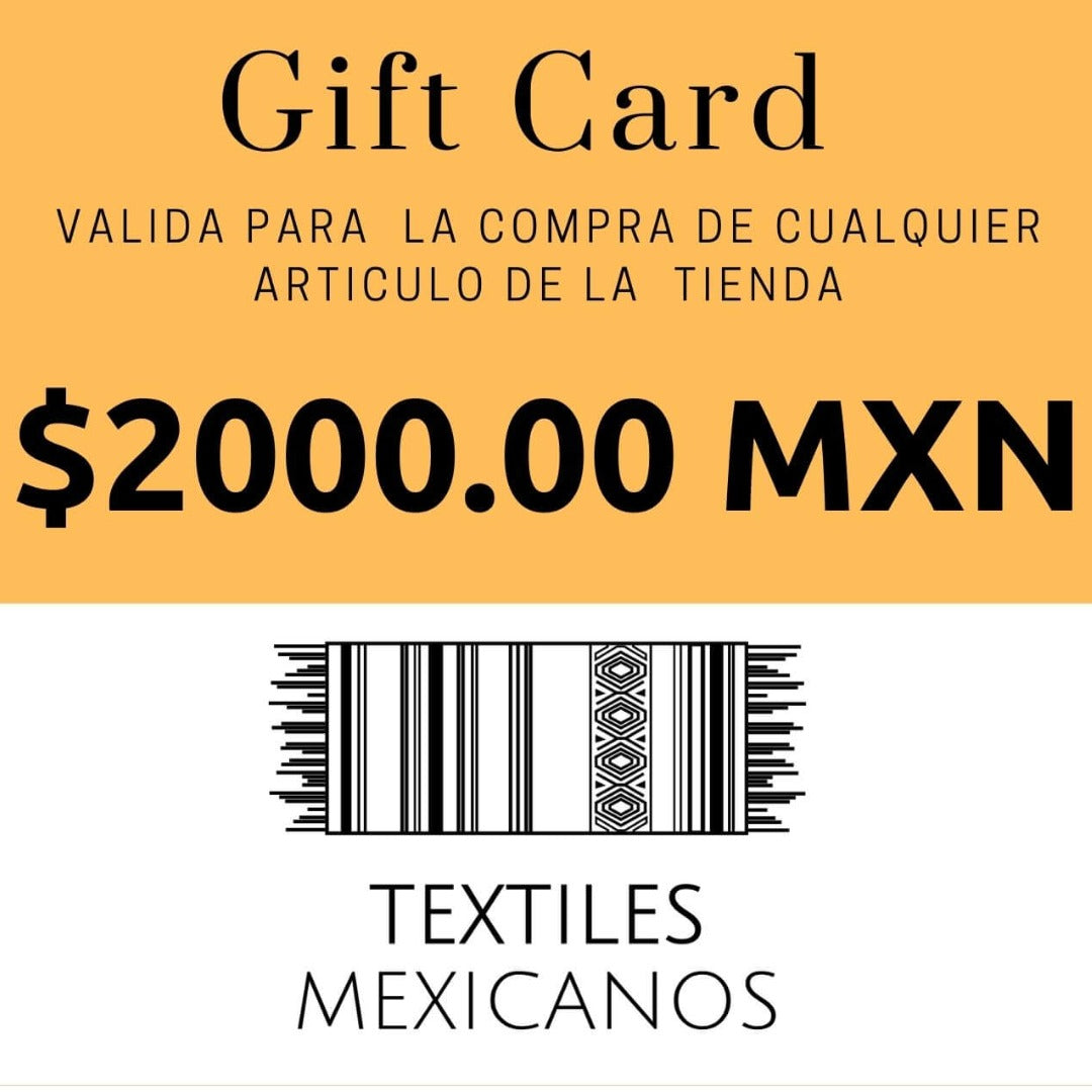 Tarjeta digital de regalo de regalo con valor de $2000 pesos mexicanos valida en toda la tienda