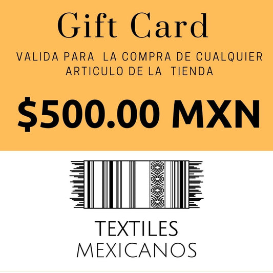 Tarjeta digital de regalo con valor de $500 pesos mexicanos valida en toda la tienda