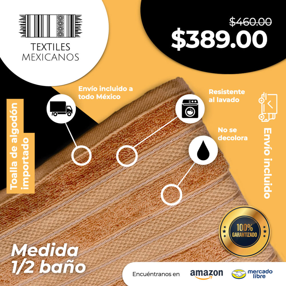 Toalla de algodón importado en medida "1/2 baño" es súper suave y absorbente, tamaño de .70 cm x 1.00 mts