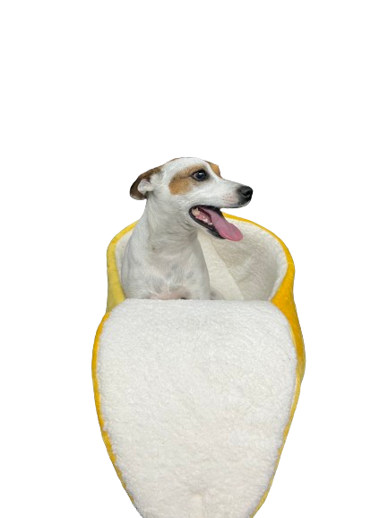 Cama en forma de Banana MEDIANA para mascotas comfortable, calientita con respaldo para recargarse  (78x36cm)