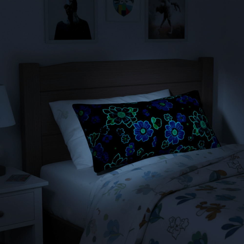 Almohada GRANDE Glow in the Dark Brilla en la Oscuridad  (92.5 cm x 27 cm) · Suave, divertida y luminosa