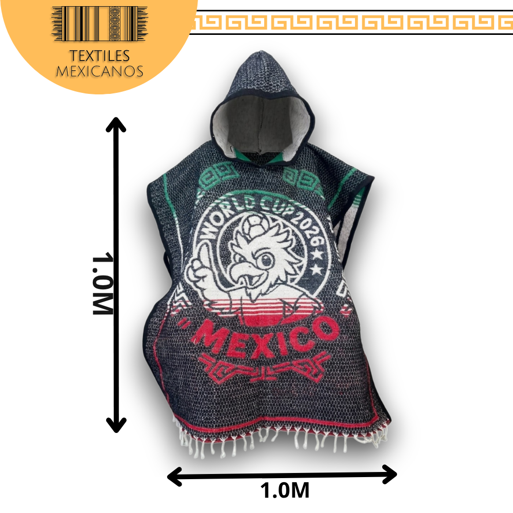 Gabán Mundial Artesanal Tricolor| Con Gorro | Cálido, Ligero y Versátil (2.23 x 0.98 m)
