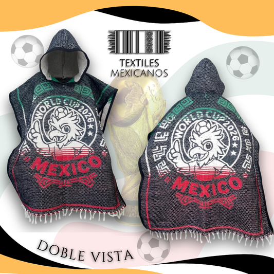 Gabán Mundial Artesanal Tricolor| Con Gorro | Cálido, Ligero y Versátil (2.23 x 0.98 m)