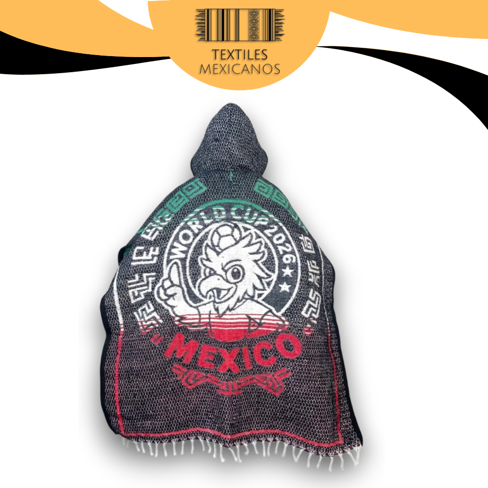 Gabán Mundial Artesanal Tricolor| Con Gorro | Cálido, Ligero y Versátil (2.23 x 0.98 m)