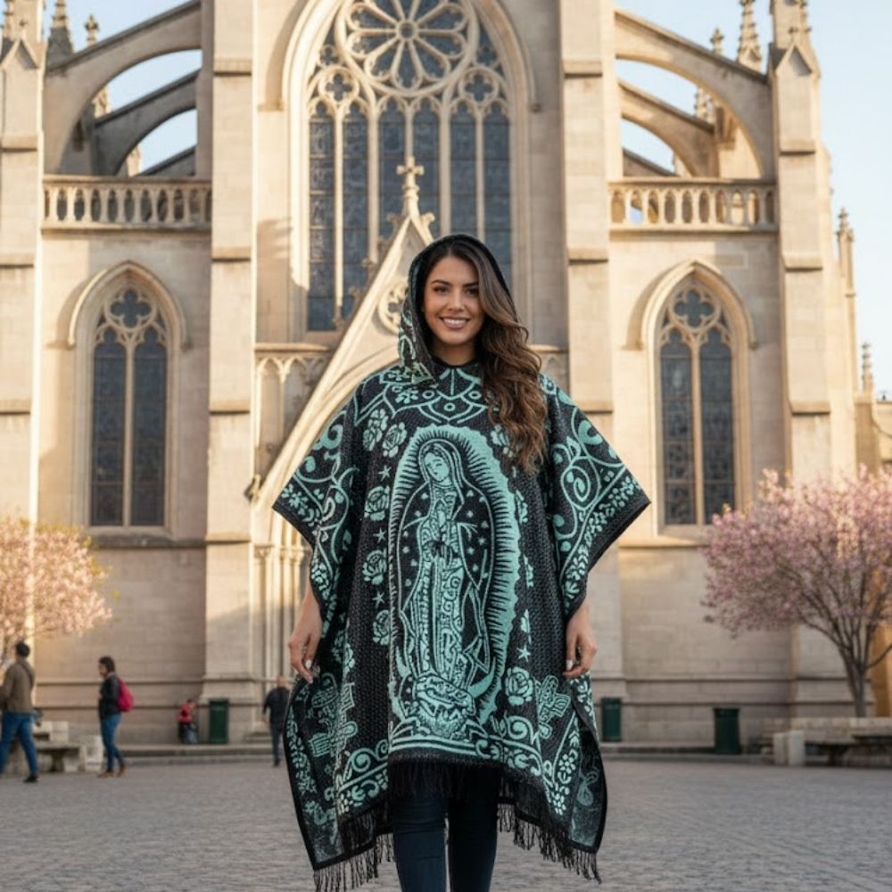 Gabán Virgen de Guadalupe con Gorro | Cálido, Ligero y con Significado (1.00 x 1.10 m | 1.2 kg)