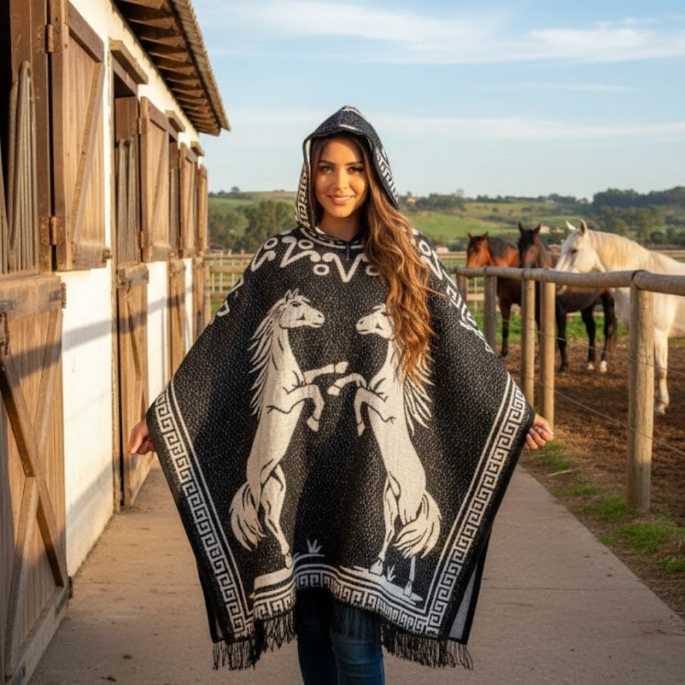 Gabán México de Caballos con Gorro | Doble Vista, Cálido y Ligero (1.00 x 1.10 m | 1.2 kg)