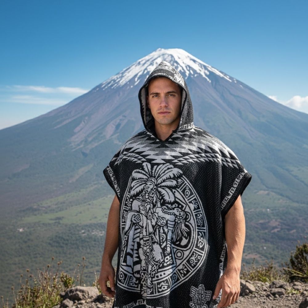 Gabán Azteca con Gorro | Cálido, Ligero y con Estilo Ancestral (1.00 x 1.10 m | 1.2 kg)