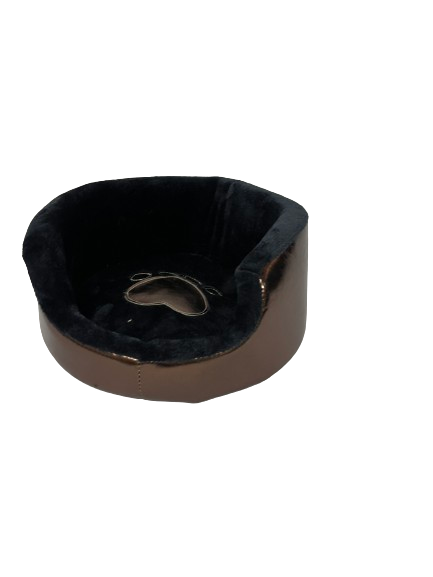 Cama CHICA Redonda Vinil relajante para mascota, lavable, moderna y cómoda (32 X 32 cm)