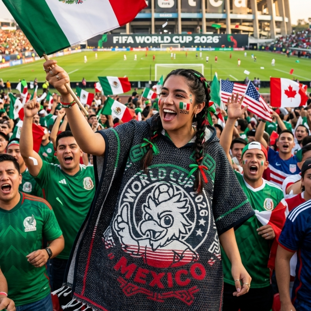 Gabán Mundial Artesanal Tricolor| Con Gorro | Cálido, Ligero y Versátil (2.23 x 0.98 m)