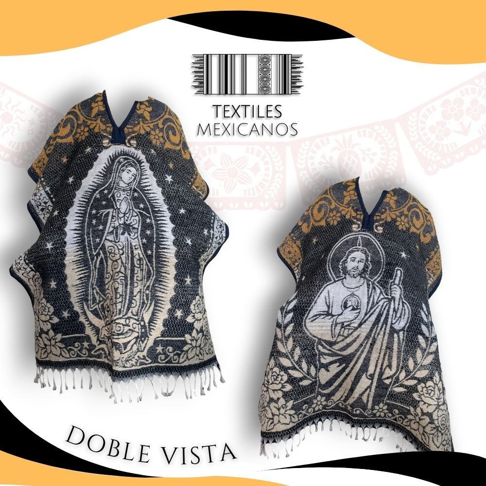 Gabán Doble Vista Virgen y San Judas | Interior Afelpado, Cuello V, Cálido y Ligero (1.00 x 1.10 m | 1.2 kg)