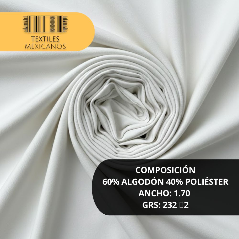 Tela Gabardina 60/40 | Resistente, Suave y Versátil (Algodón/Poliéster | Ancho 1.70 m | 232 g/m²)