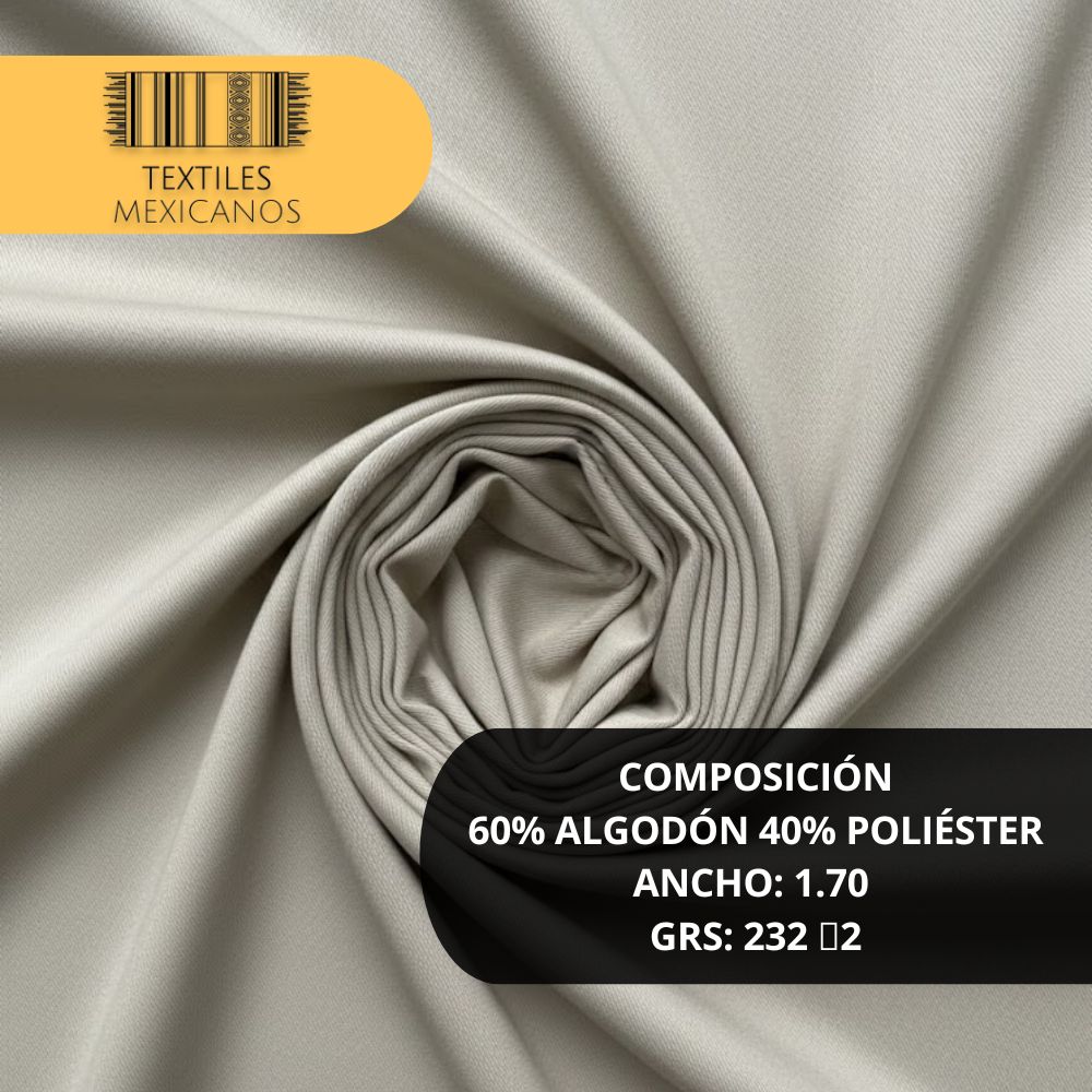 Tela Gabardina 60/40 | Resistente, Suave y Versátil (Algodón/Poliéster | Ancho 1.70 m | 232 g/m²)