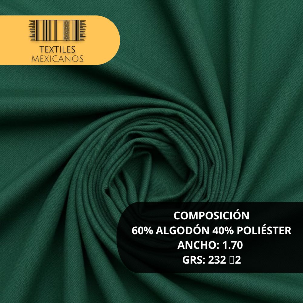 Tela Gabardina 60/40 | Resistente, Suave y Versátil (Algodón/Poliéster | Ancho 1.70 m | 232 g/m²)