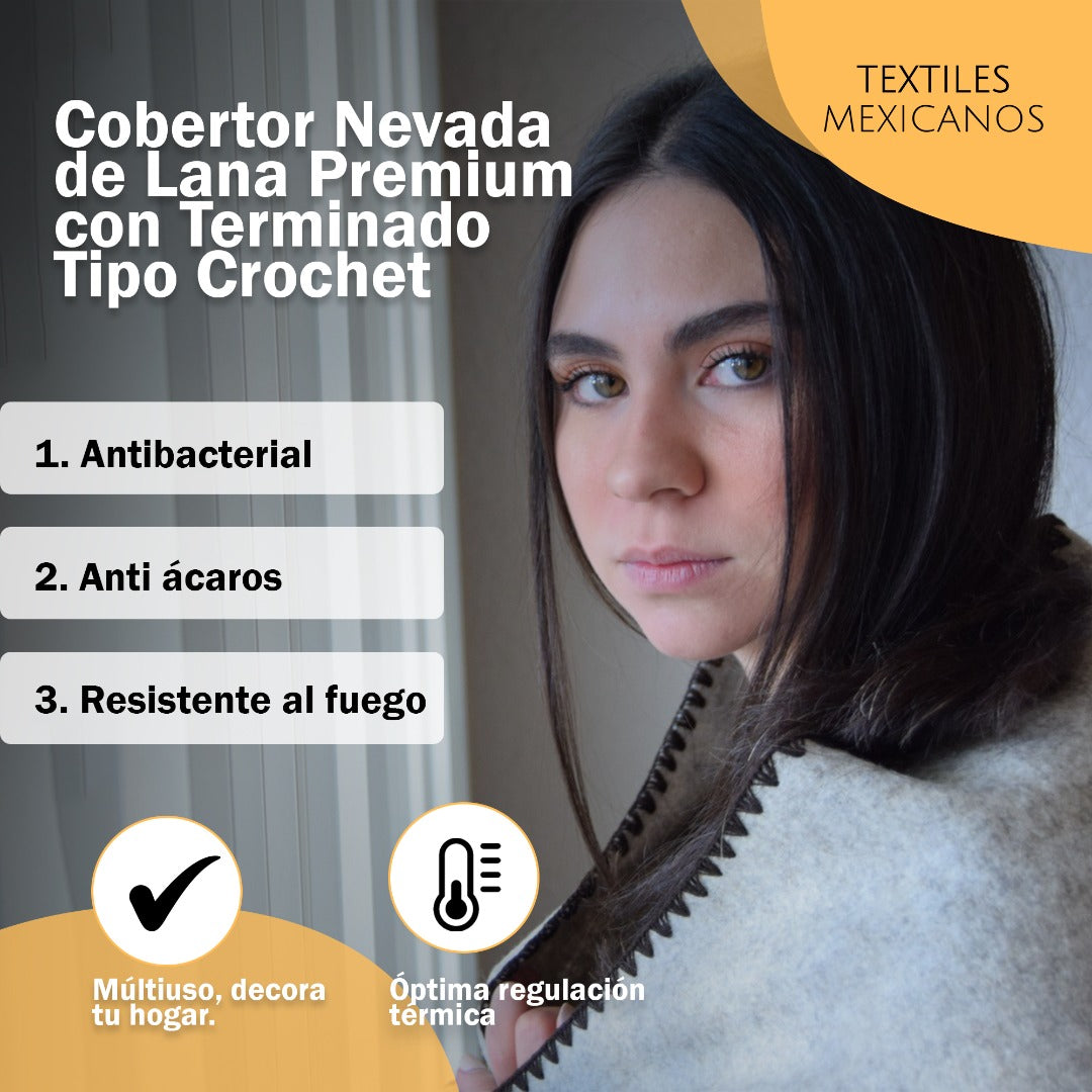 Cobertor Nevada Con Terminado tipo Crochet 1.60 x 2.00 mts