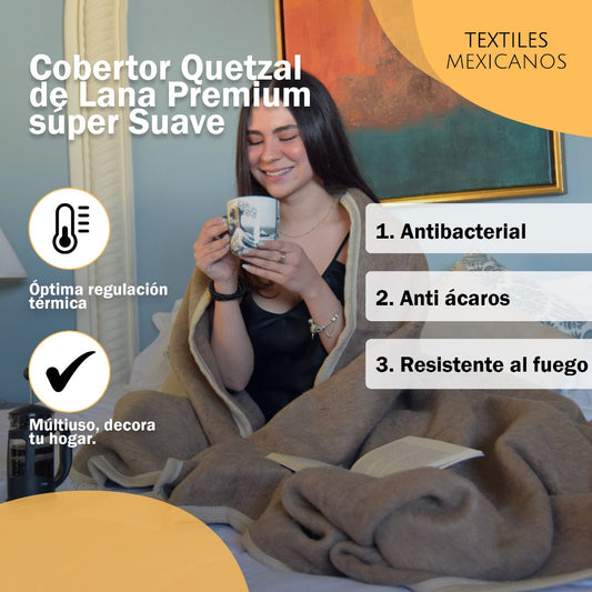 Cobertor "Quetzal" de Lana Beige 1.60 x 2.00 mts