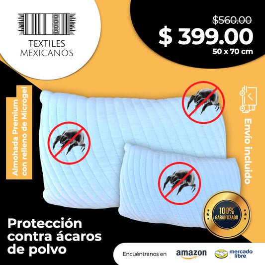 Par de Almohadas Hipoalergénicas, Antiácaros, Frescas y Cómodas con cierre STD 50 x 70 cm